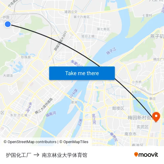 护国化工厂 to 南京林业大学体育馆 map