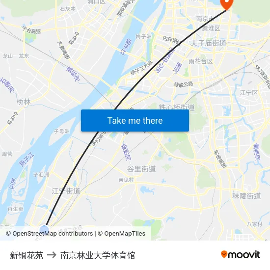 新铜花苑 to 南京林业大学体育馆 map