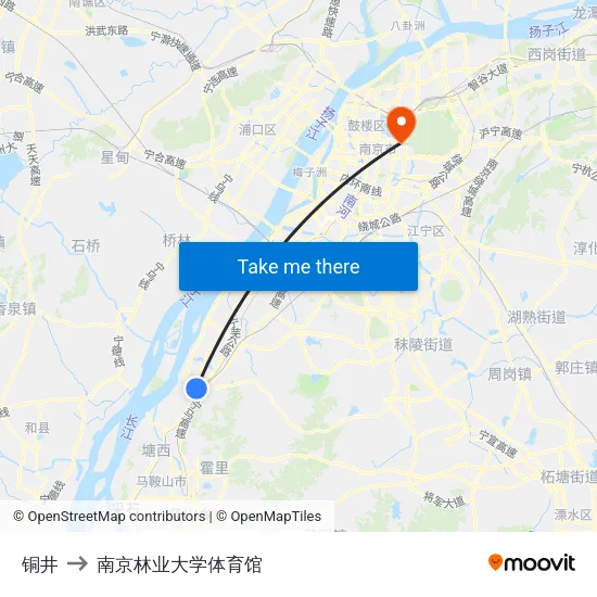 铜井 to 南京林业大学体育馆 map