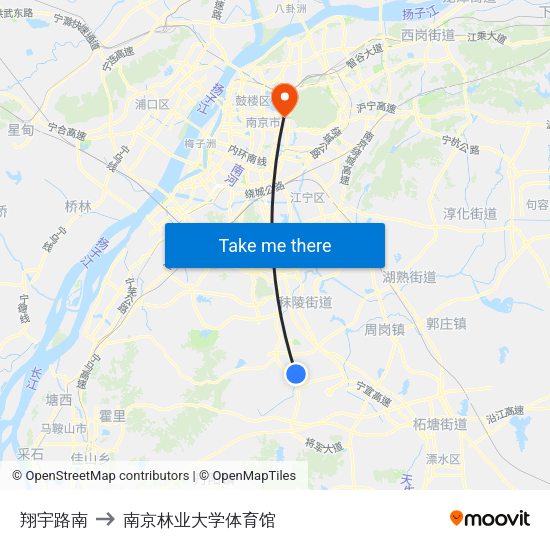 翔宇路南 to 南京林业大学体育馆 map
