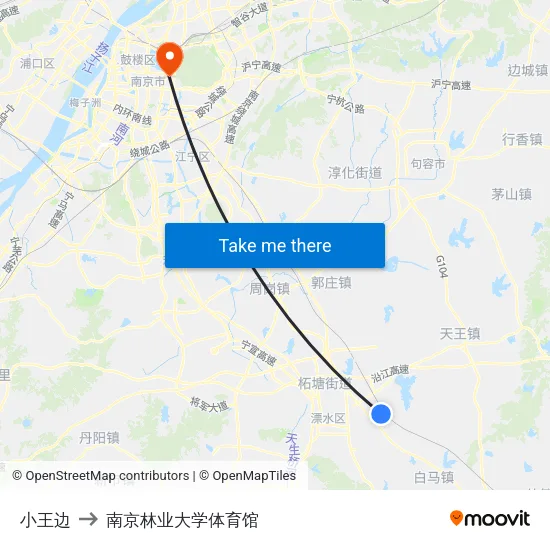 小王边 to 南京林业大学体育馆 map