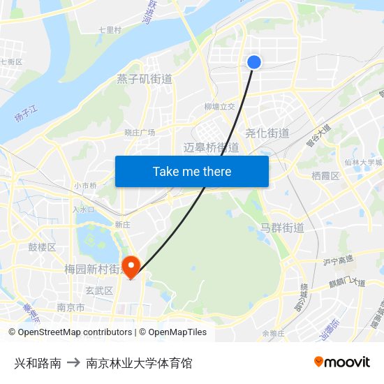 兴和路南 to 南京林业大学体育馆 map