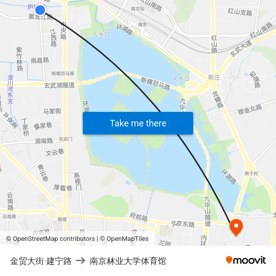 金贸大街·建宁路 to 南京林业大学体育馆 map