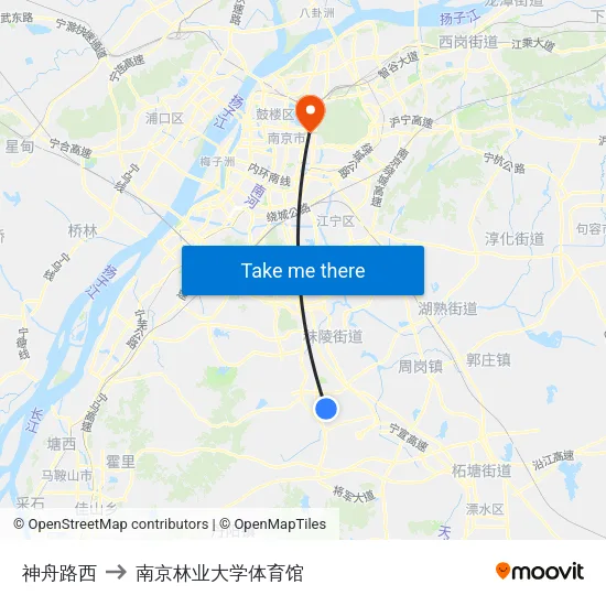 神舟路西 to 南京林业大学体育馆 map