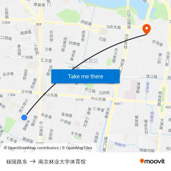 秣陵路东 to 南京林业大学体育馆 map