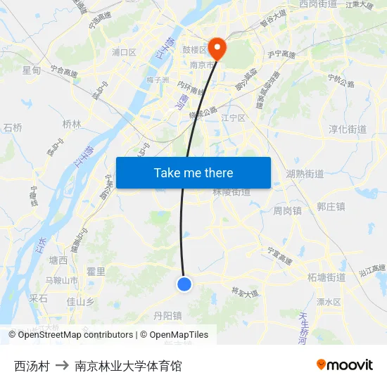 西汤村 to 南京林业大学体育馆 map