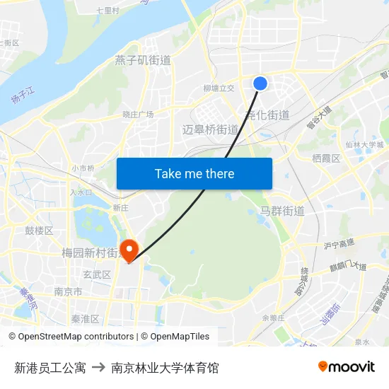 新港员工公寓 to 南京林业大学体育馆 map