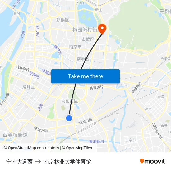宁南大道西 to 南京林业大学体育馆 map