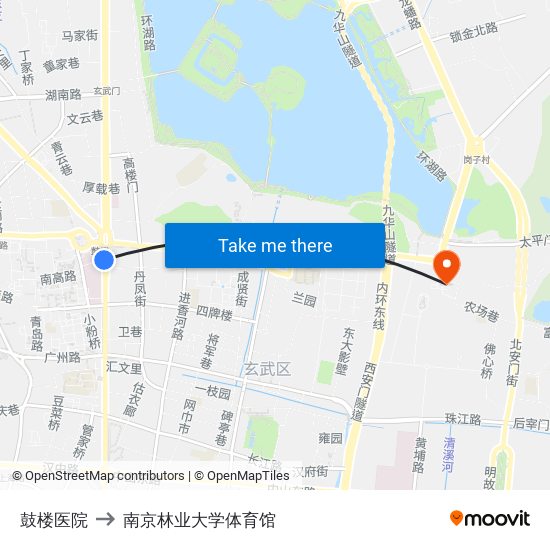 鼓楼医院 to 南京林业大学体育馆 map