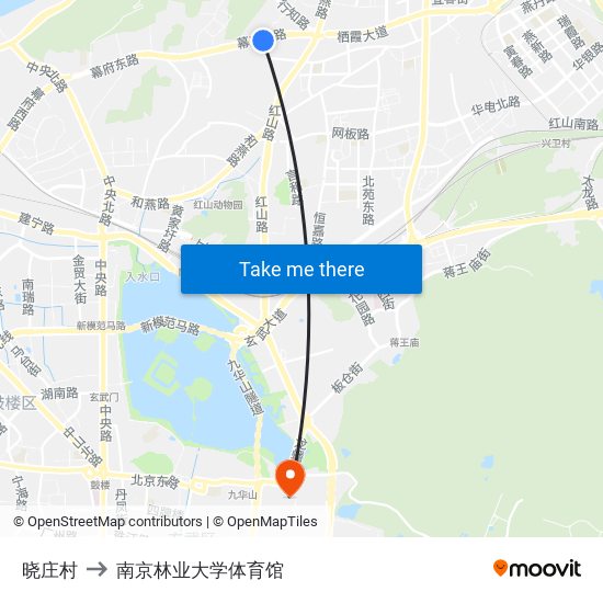 晓庄村 to 南京林业大学体育馆 map