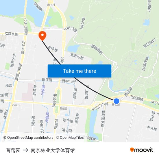苜蓿园 to 南京林业大学体育馆 map