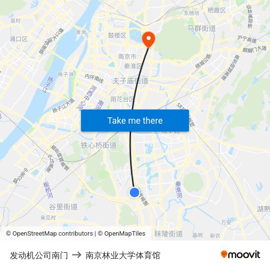 发动机公司南门 to 南京林业大学体育馆 map