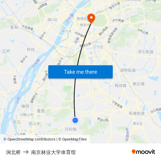 涧北桥 to 南京林业大学体育馆 map
