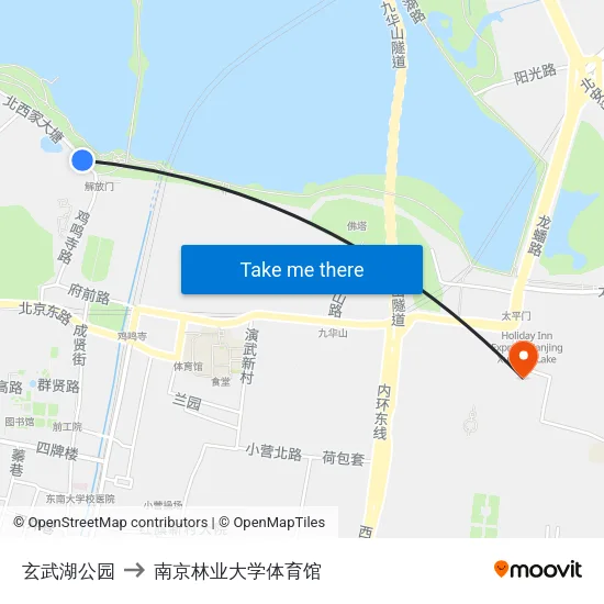 玄武湖公园 to 南京林业大学体育馆 map