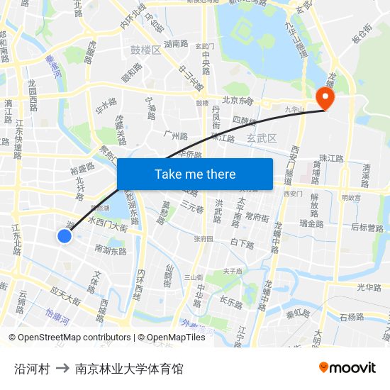 沿河村 to 南京林业大学体育馆 map