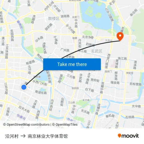 沿河村 to 南京林业大学体育馆 map