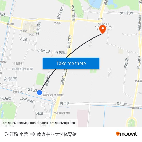 珠江路·小营 to 南京林业大学体育馆 map