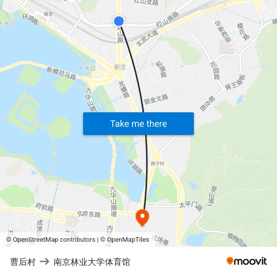 曹后村 to 南京林业大学体育馆 map