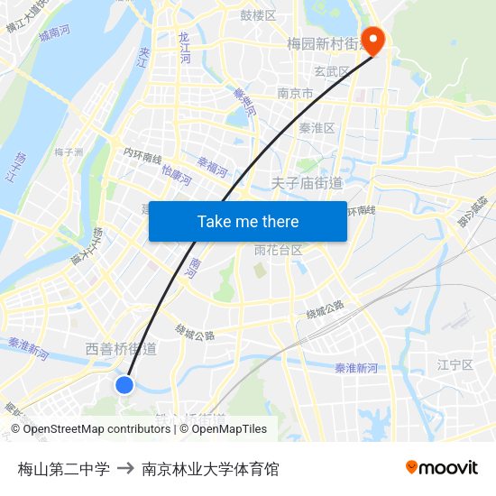 梅山第二中学 to 南京林业大学体育馆 map