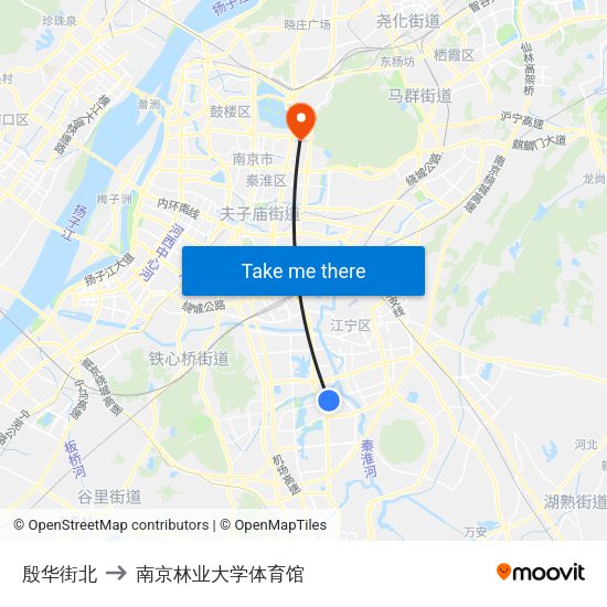 殷华街北 to 南京林业大学体育馆 map