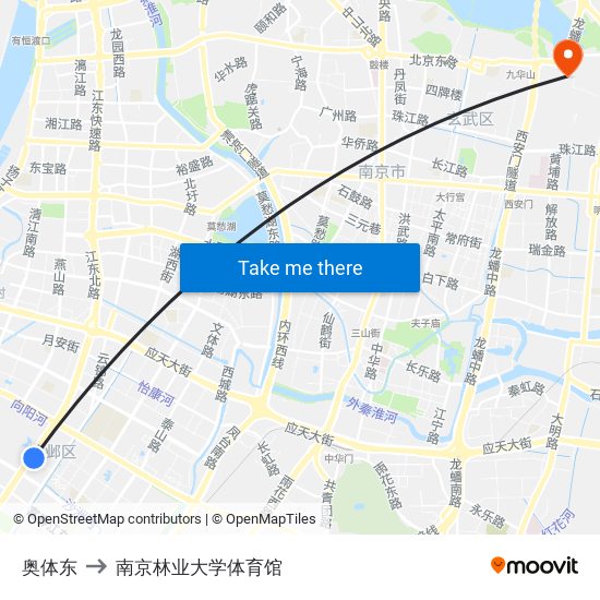 奥体东 to 南京林业大学体育馆 map