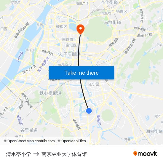 清水亭小学 to 南京林业大学体育馆 map