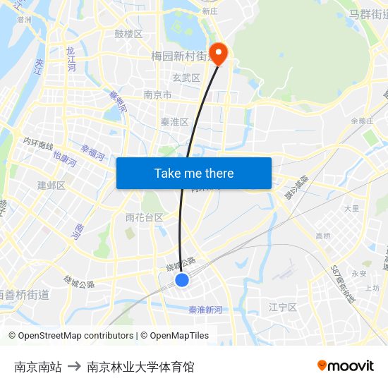 南京南站 to 南京林业大学体育馆 map