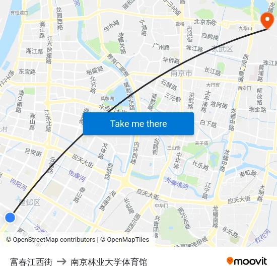 富春江西街 to 南京林业大学体育馆 map