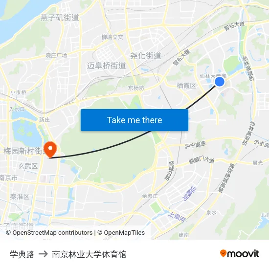 学典路 to 南京林业大学体育馆 map