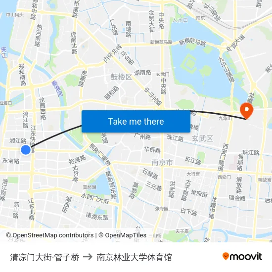 清凉门大街·管子桥 to 南京林业大学体育馆 map