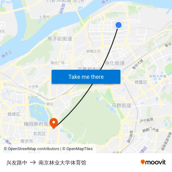兴友路中 to 南京林业大学体育馆 map