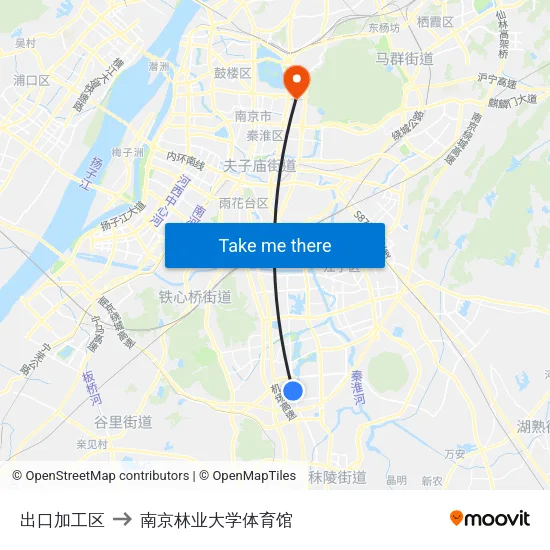 出口加工区 to 南京林业大学体育馆 map