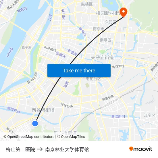 梅山第二医院 to 南京林业大学体育馆 map