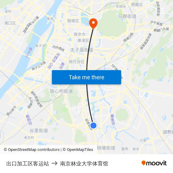 出口加工区客运站 to 南京林业大学体育馆 map