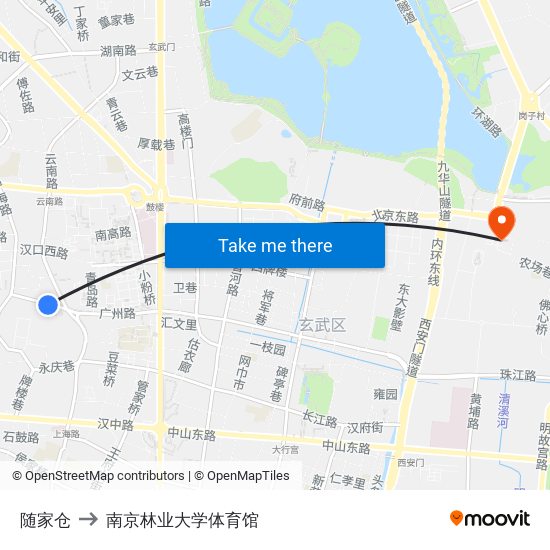 随家仓 to 南京林业大学体育馆 map