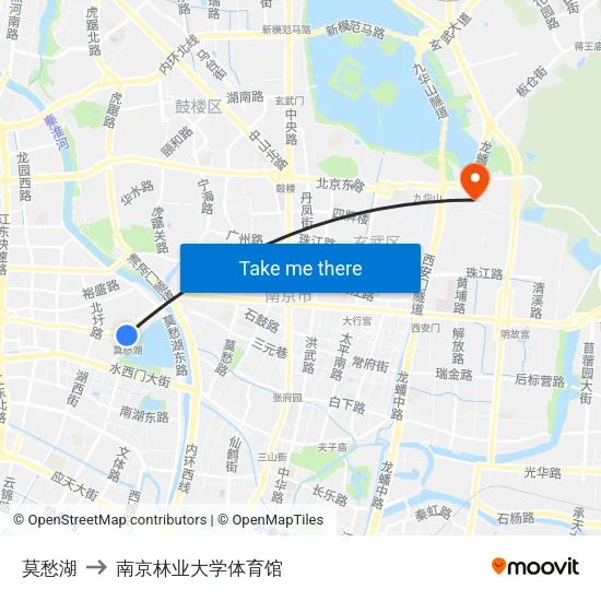 莫愁湖 to 南京林业大学体育馆 map