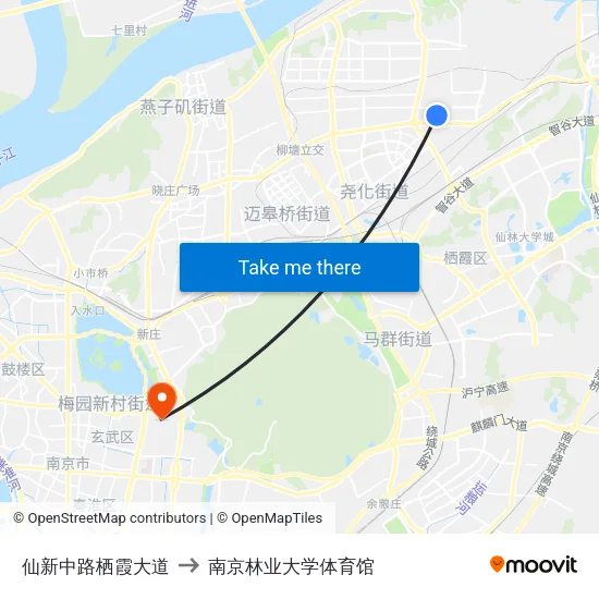 仙新中路栖霞大道 to 南京林业大学体育馆 map