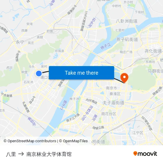八里 to 南京林业大学体育馆 map