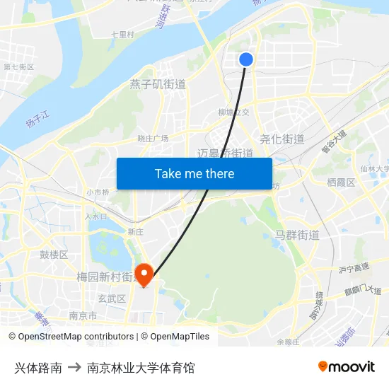 兴体路南 to 南京林业大学体育馆 map