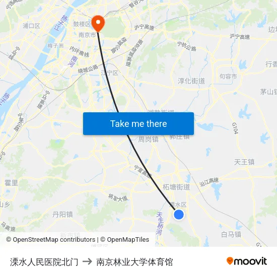 溧水人民医院北门 to 南京林业大学体育馆 map