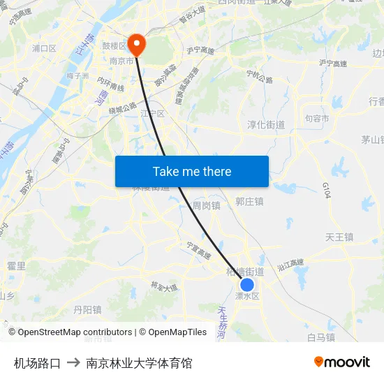 机场路口 to 南京林业大学体育馆 map