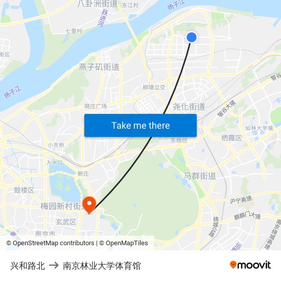 兴和路北 to 南京林业大学体育馆 map