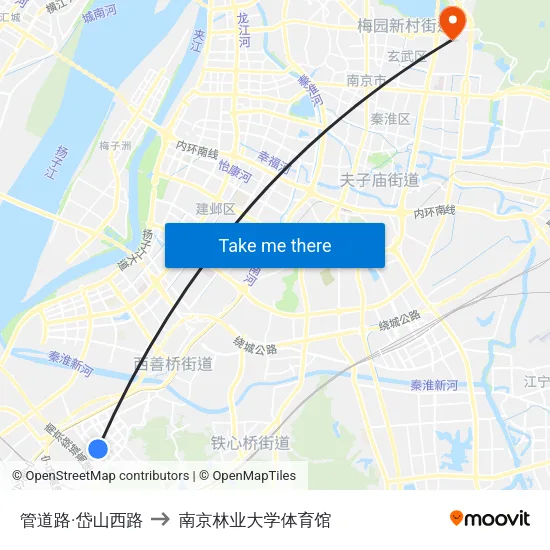 管道路·岱山西路 to 南京林业大学体育馆 map