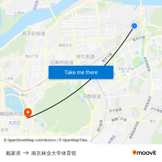 戴家库 to 南京林业大学体育馆 map