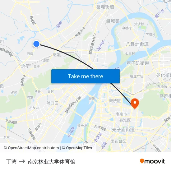 丁湾 to 南京林业大学体育馆 map