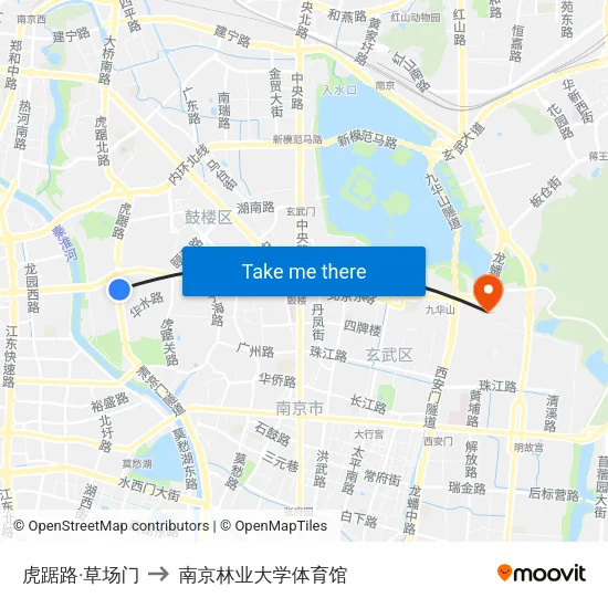 虎踞路·草场门 to 南京林业大学体育馆 map