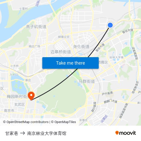 甘家巷 to 南京林业大学体育馆 map
