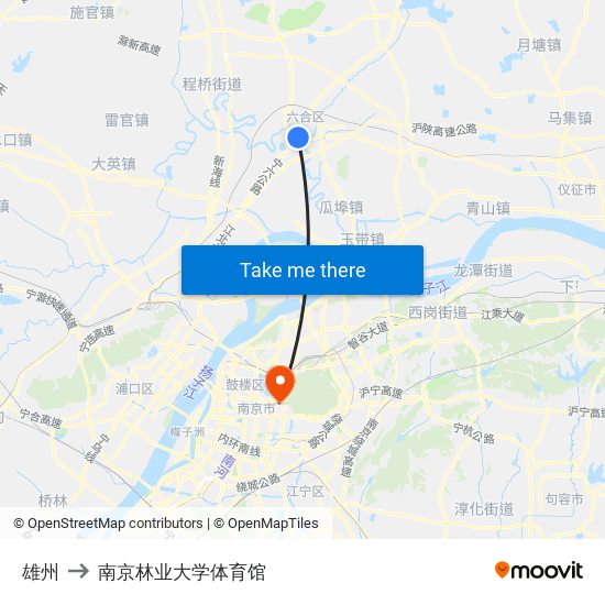 雄州 to 南京林业大学体育馆 map
