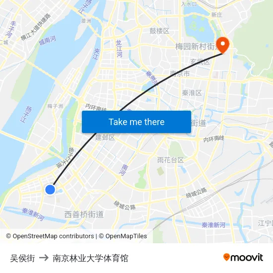 吴侯街 to 南京林业大学体育馆 map