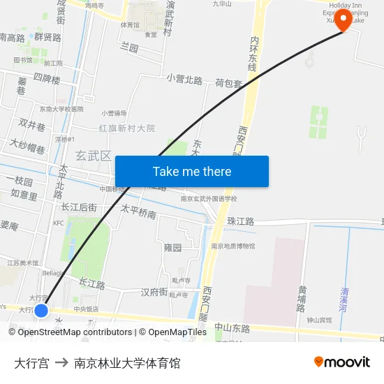 大行宫 to 南京林业大学体育馆 map